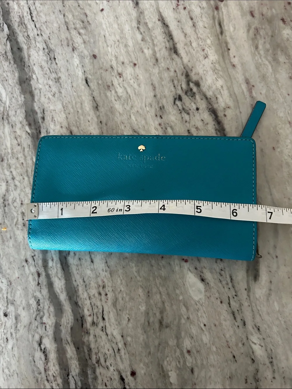 Kate Spade New York blue leather wallet with gold hardware